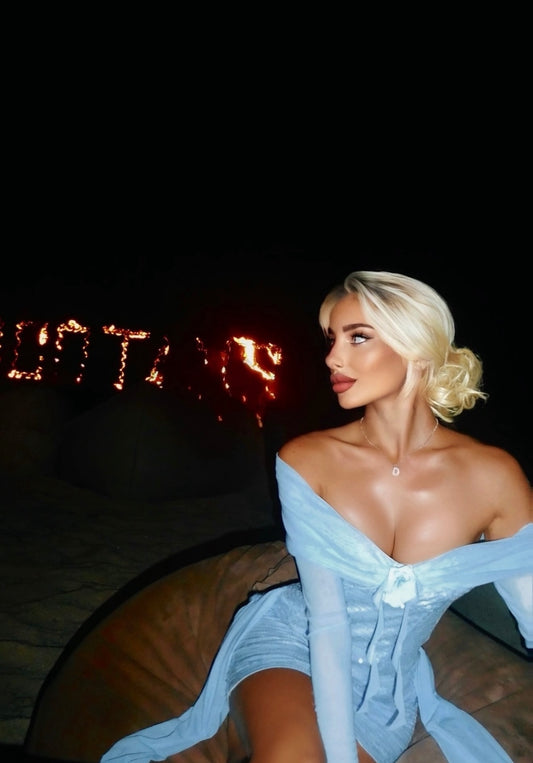 Baby blue off the shoulder sequin dress
