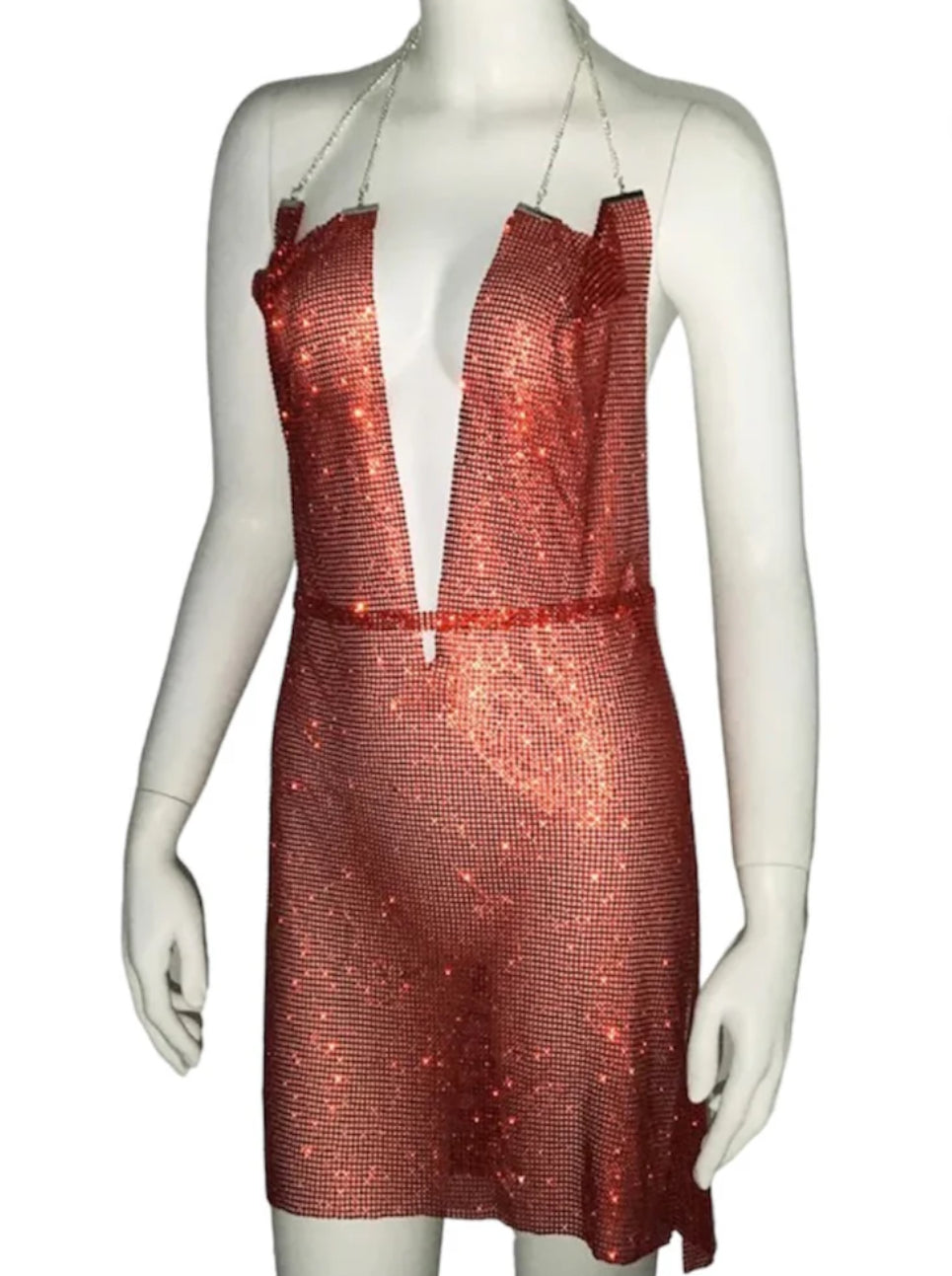 Red sparkle halter neck dress