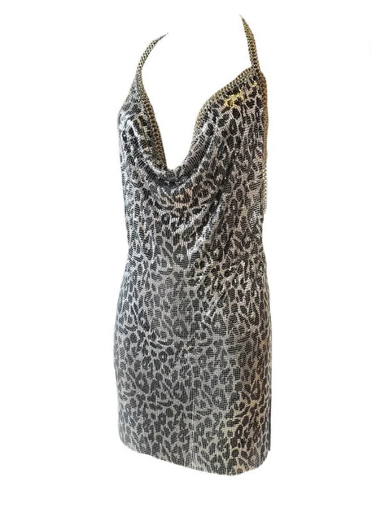 Silver sparkle leopard print dress