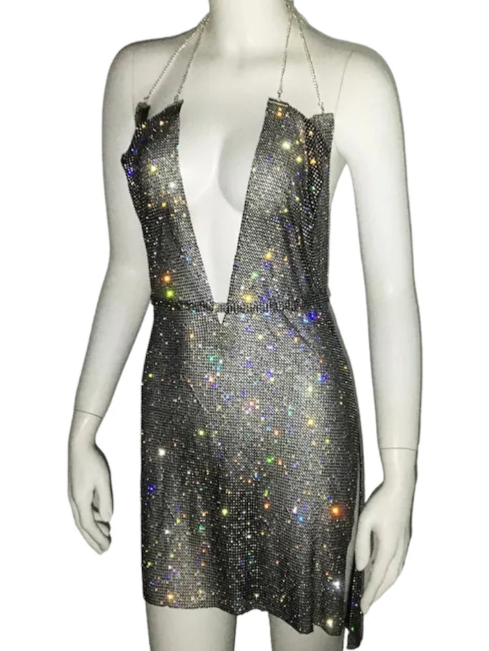 Dark grey sparkle halter neck dress