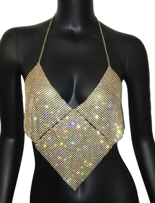 Gold sparkle cowl neck top