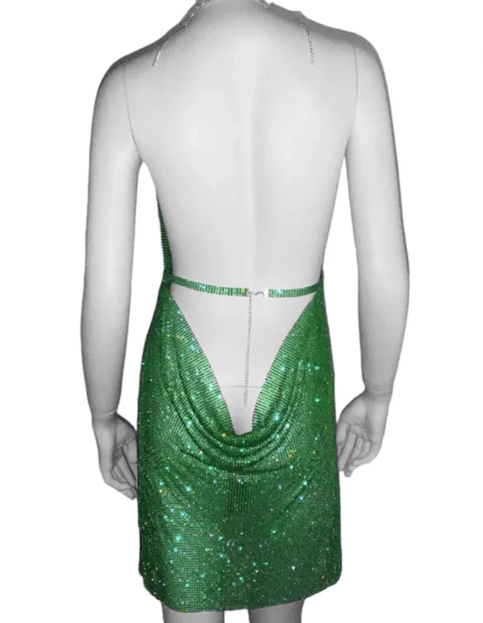 Green sparkle halter neck dress