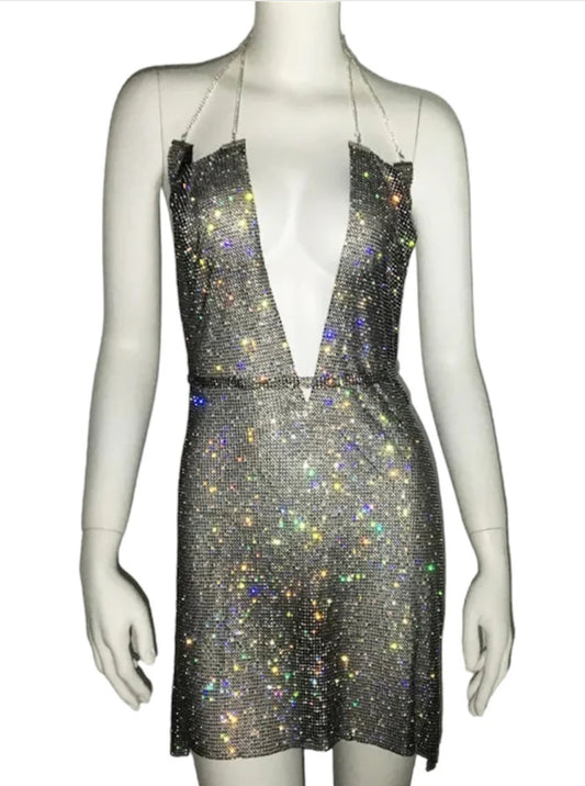Dark grey sparkle halter neck dress