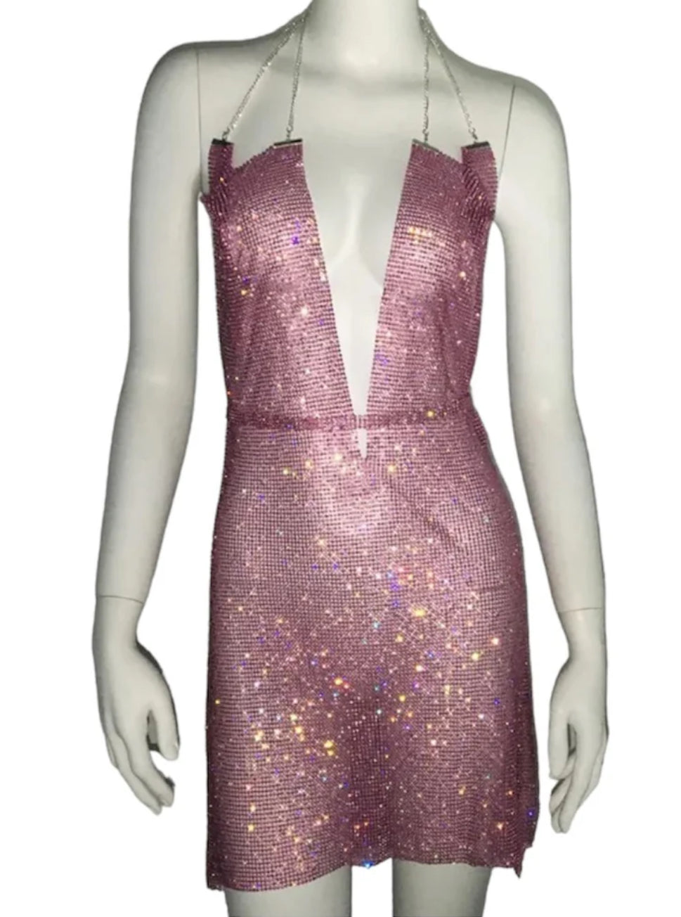 Pink sparkle halter neck dress