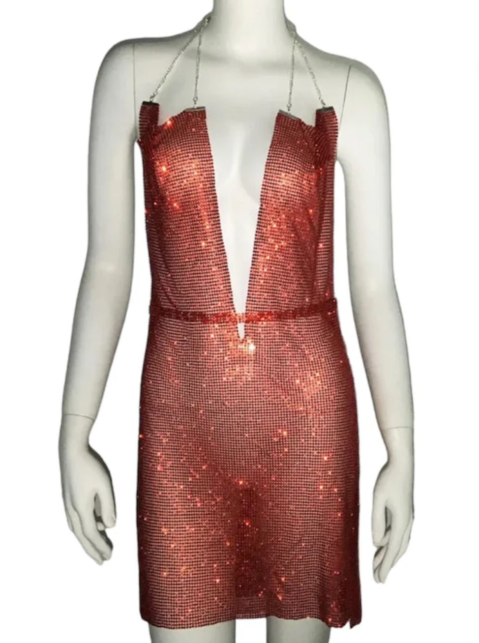 Red sparkle halter neck dress