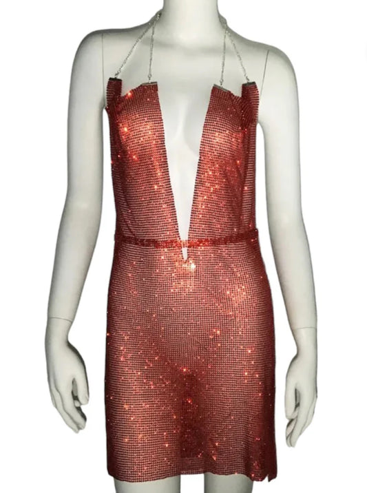 Red sparkle halter neck dress