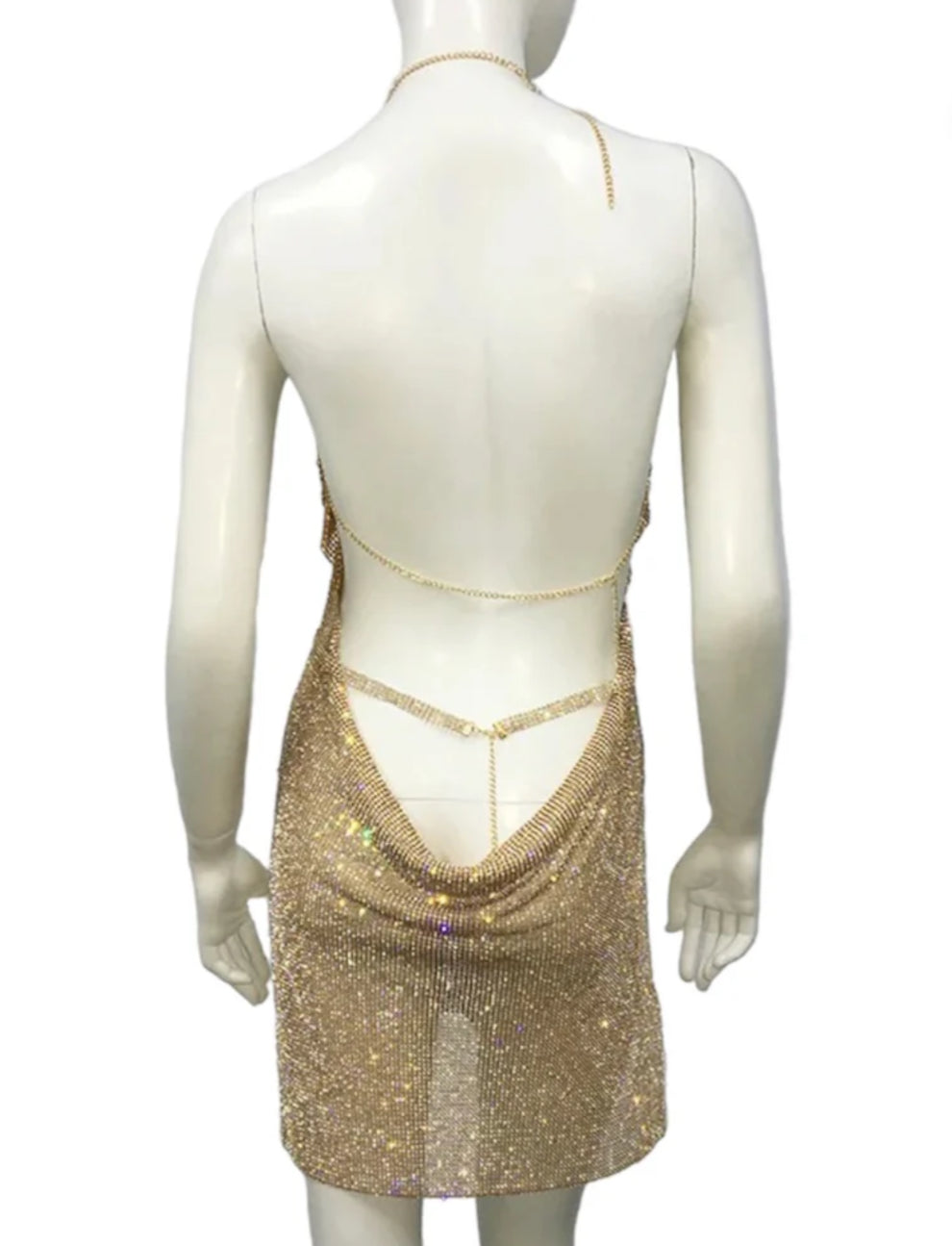 Gold sparkle halter neck dress