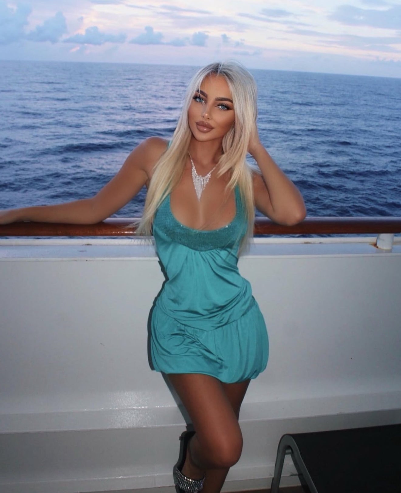 Aqua halter mini dress