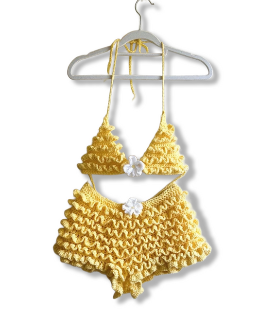 Yellow crotchet beach set
