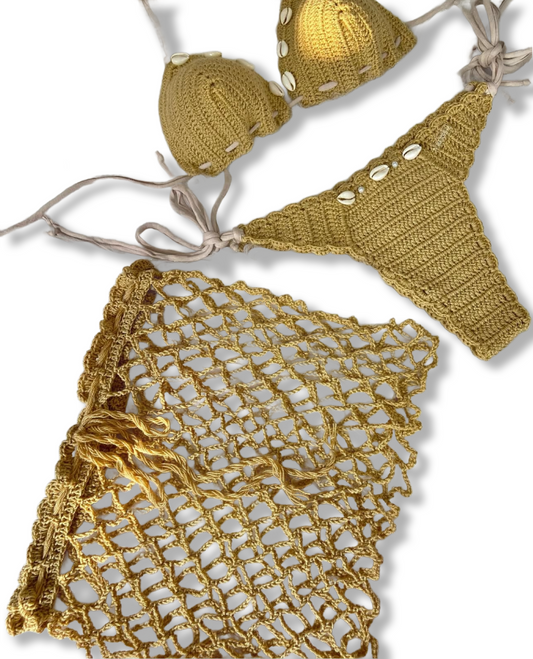 Seashell crotchet 3 piece bikini