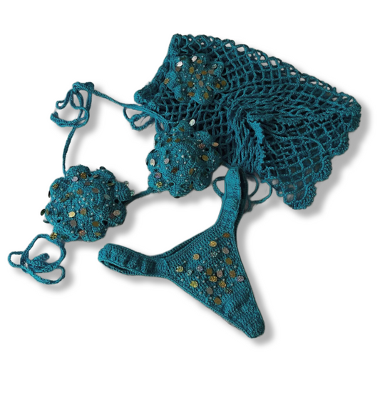 Blue glitter 3 piece bikini
