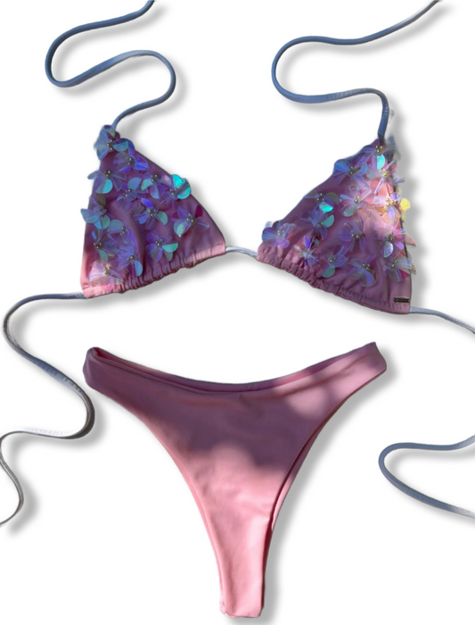 Pink sequin embellished bikini
