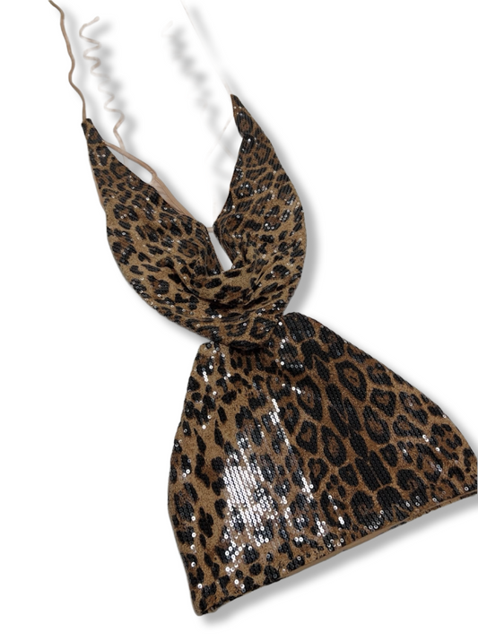 Leopard halterneck sequin dress