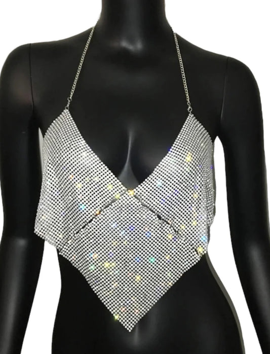Silver sparkle cowl neck top