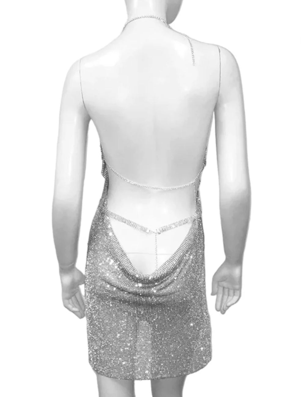 Silver sparkle halter neck dress