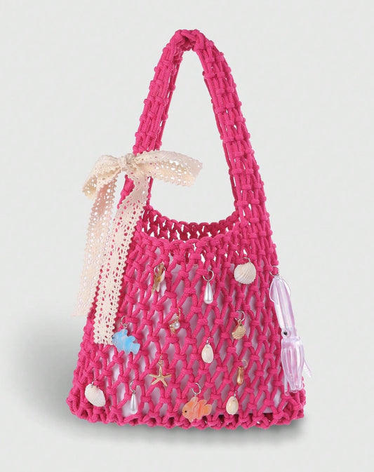 Pink crotchet beach bag