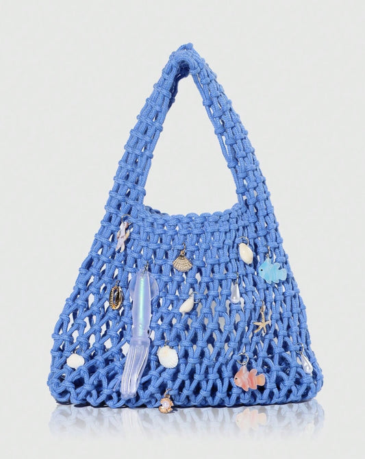 Blue crotchet beach bag