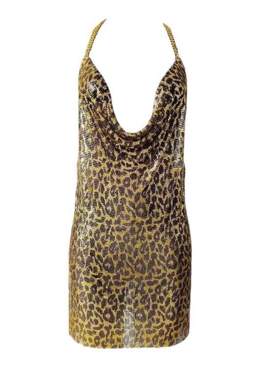 Gold sparkle leopard print dress