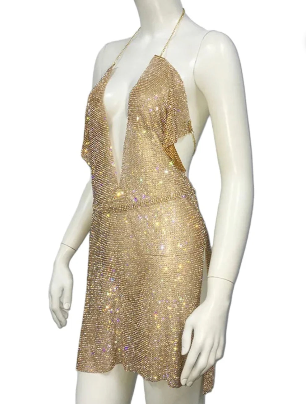 Gold sparkle halter neck dress