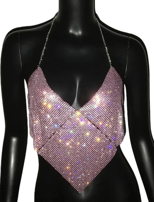 Pink sparkle cowl neck top