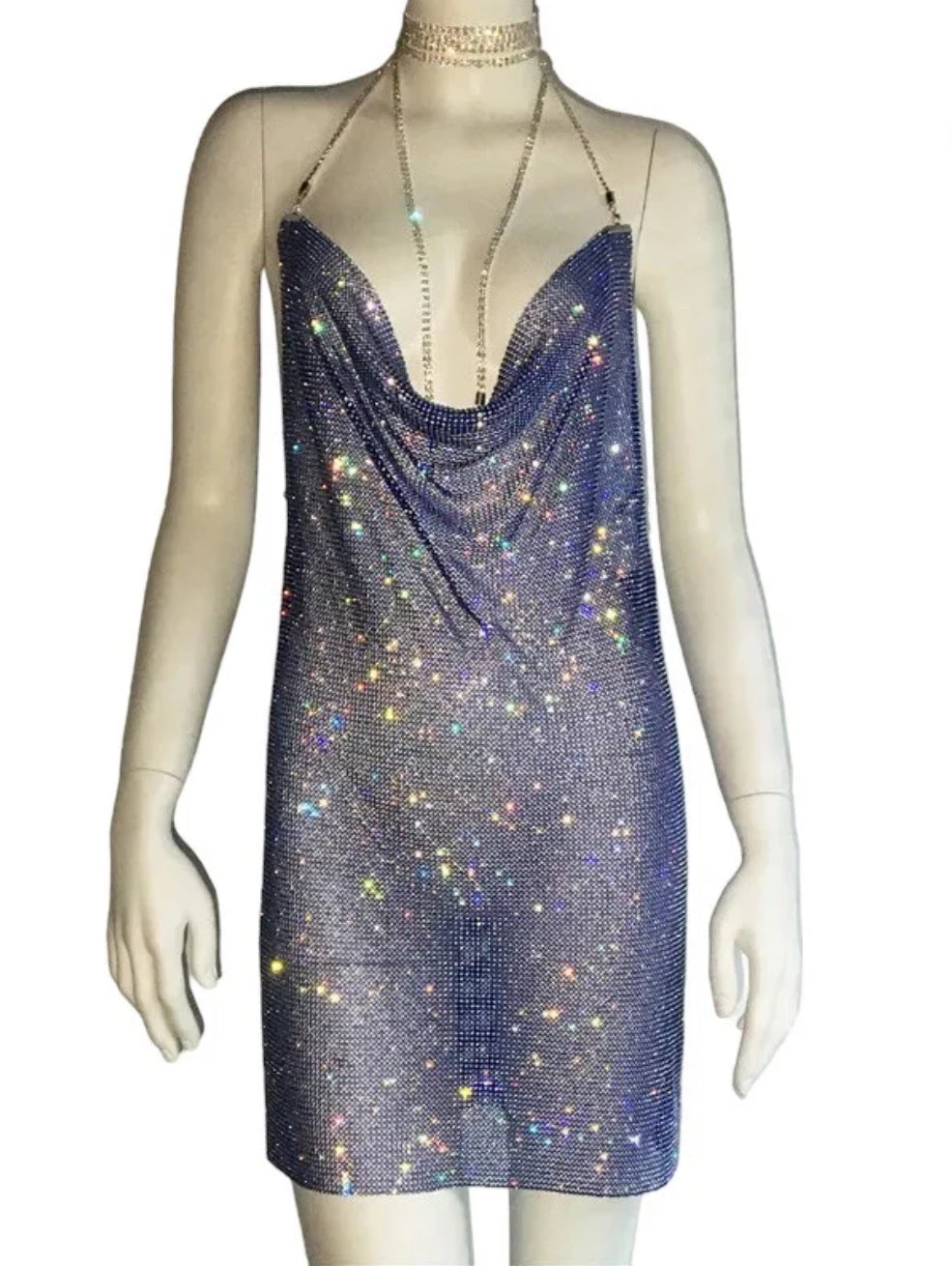 Blue sparkle cowl neck dress