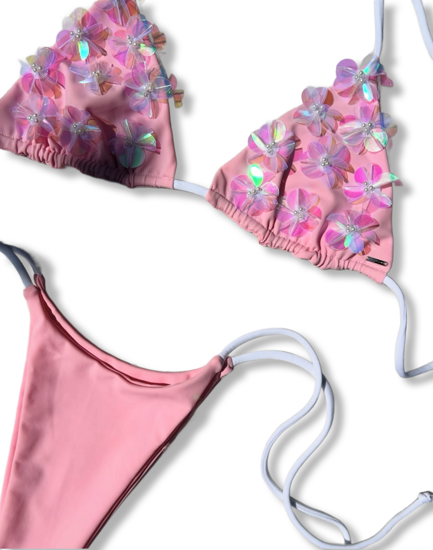 Pink sequin embellished bikini