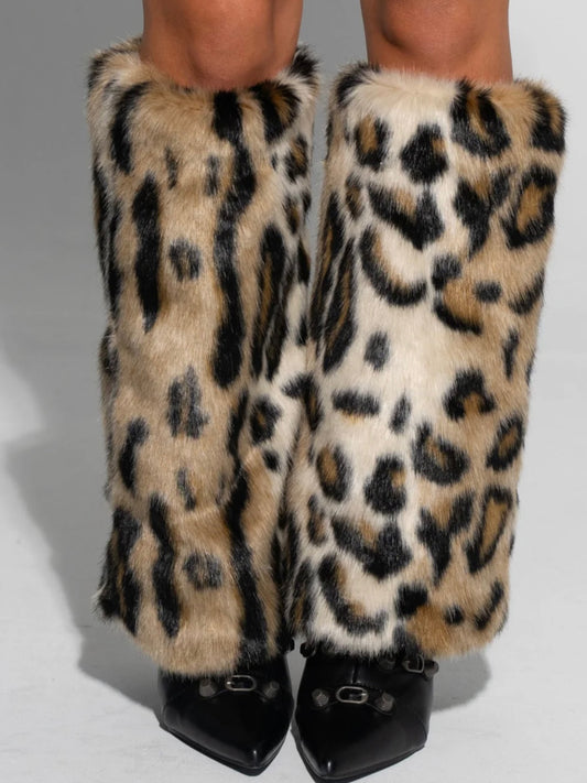 Faux Fur leaoprd print leg warmers