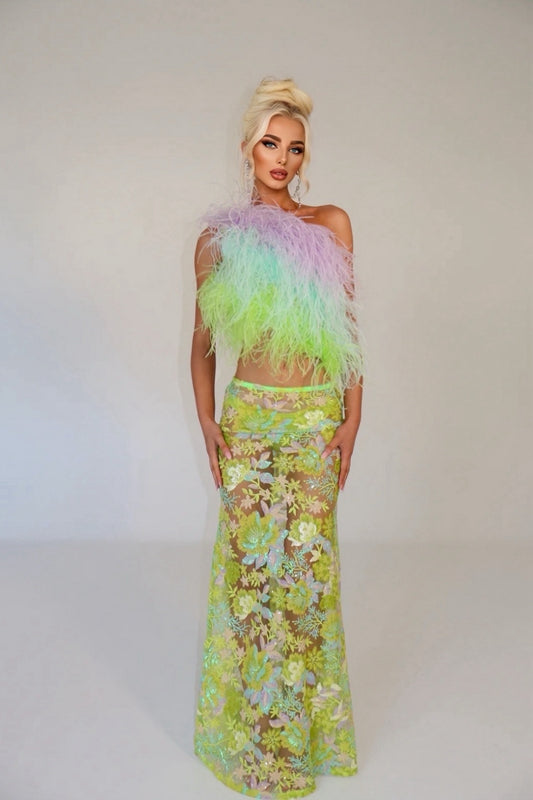 MAYBELLE sheer sequin maxi skirt